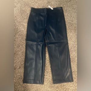 Navy Faux leather Ann Taylor cropped wide leg dress pant Brand NEW